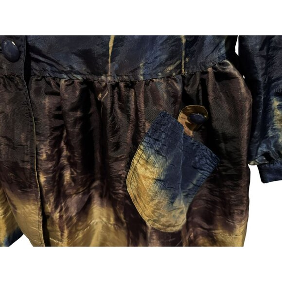 Y2K Artsy Tie-Dye Babydoll Top Balloon Sleeve Mandarin Collar Vtg Retro Sz M - Picture 3 of 6